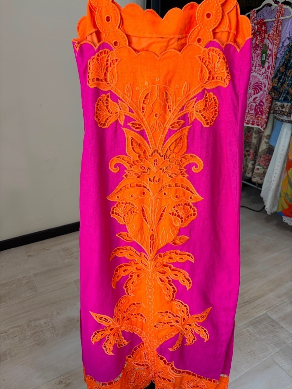 Farm Rio Pink Cutwork Midi Dress - Picture 6 of 10